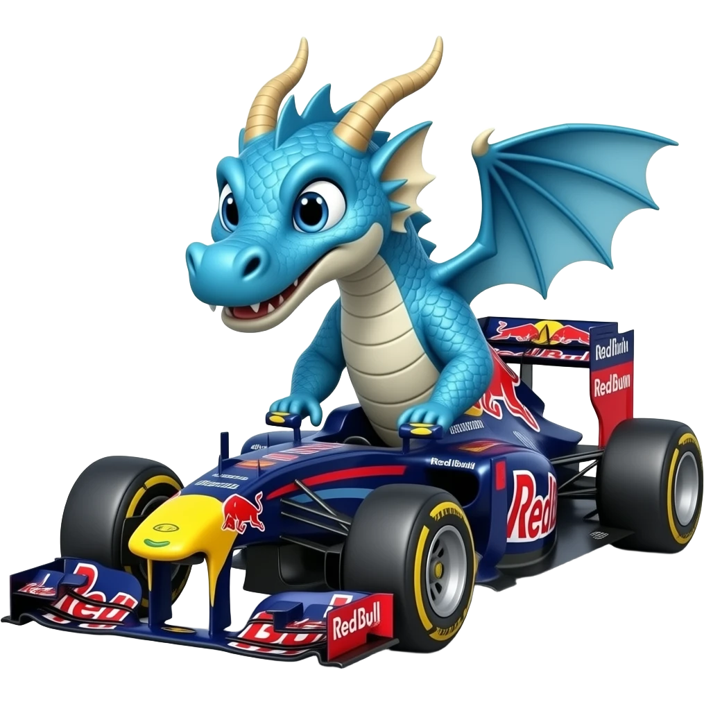 Blue dragon driving Red Bull formula 1 car emoji