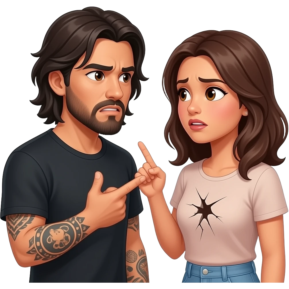 A really, really sad but they are always arguingLatino couple man has a beard, medium hair and tattoos and his wife is beautiful with hazel eyes and shoulder length brown hair and their relationship is broken emoji