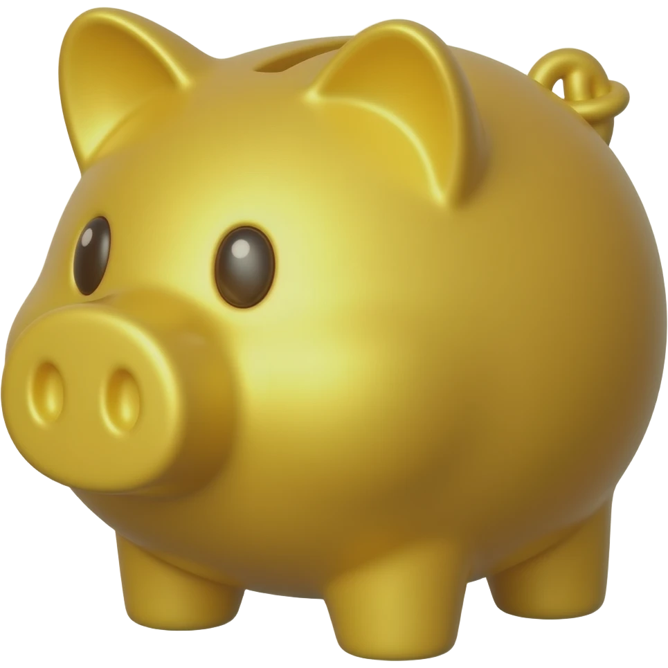 Una alcancía, que sea totalmente de color dorado con ojos cafés emoji