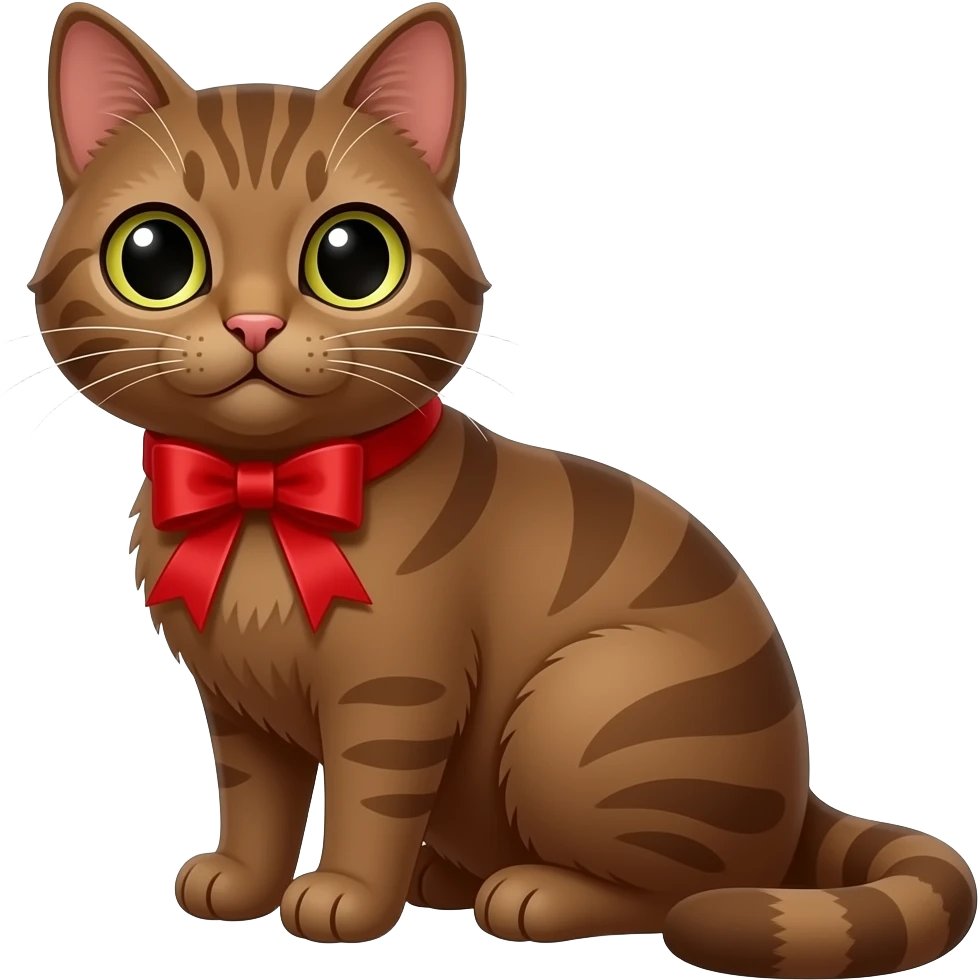 brown cat sitting pose with red ribbon pin emoji