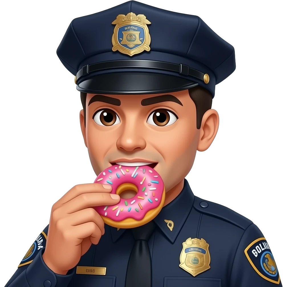 mexican officer cop eating a big donut closeup emoji