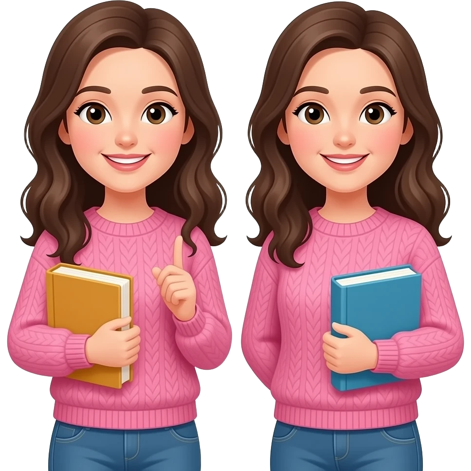 Women with Pink Sweaters and Books emoji