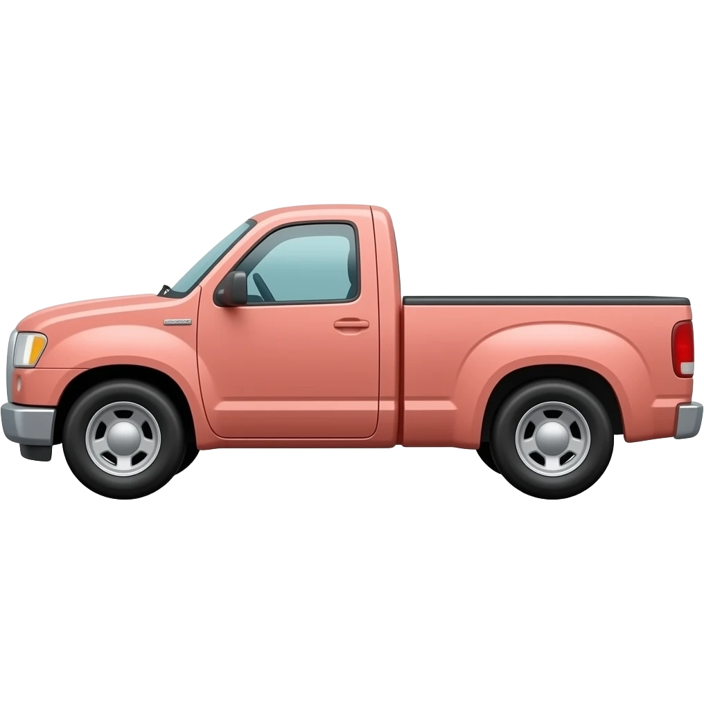 side view of an unlabeled coral-colored pickup truck, classic emoji style, left facing emoji