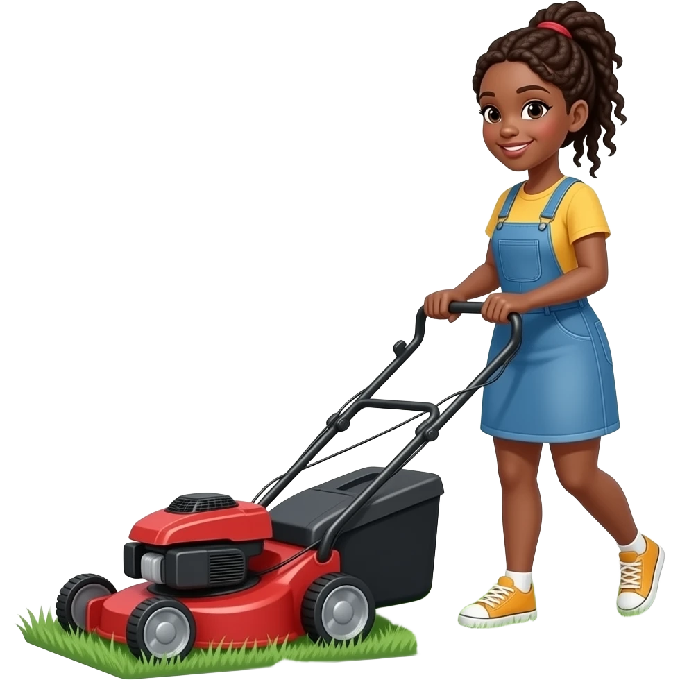 A black women cutting grass  with a lawnmower emoji