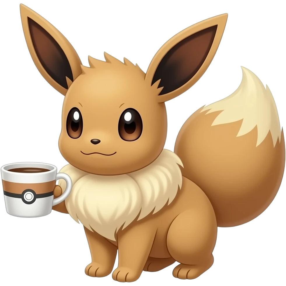 Pokémon Evee holding a coffee emoji