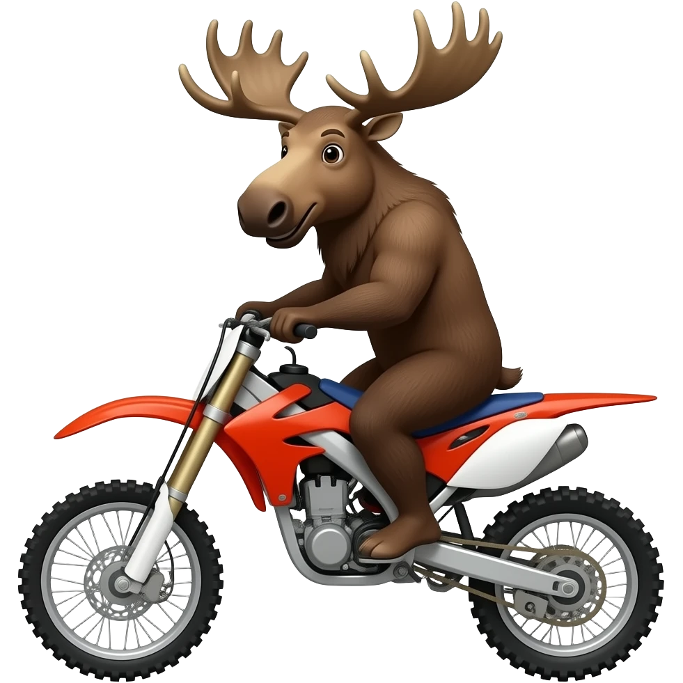 A moose riding a dirt bike in the desert emoji
