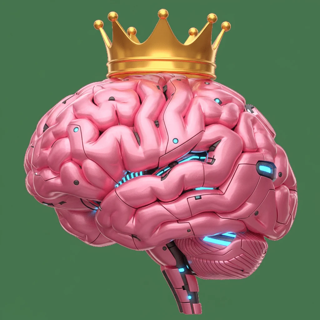 В той же стилистике сгенерируй иконку мозга-робота, на который надета корона без драгоценностей прозрачный фон emoji