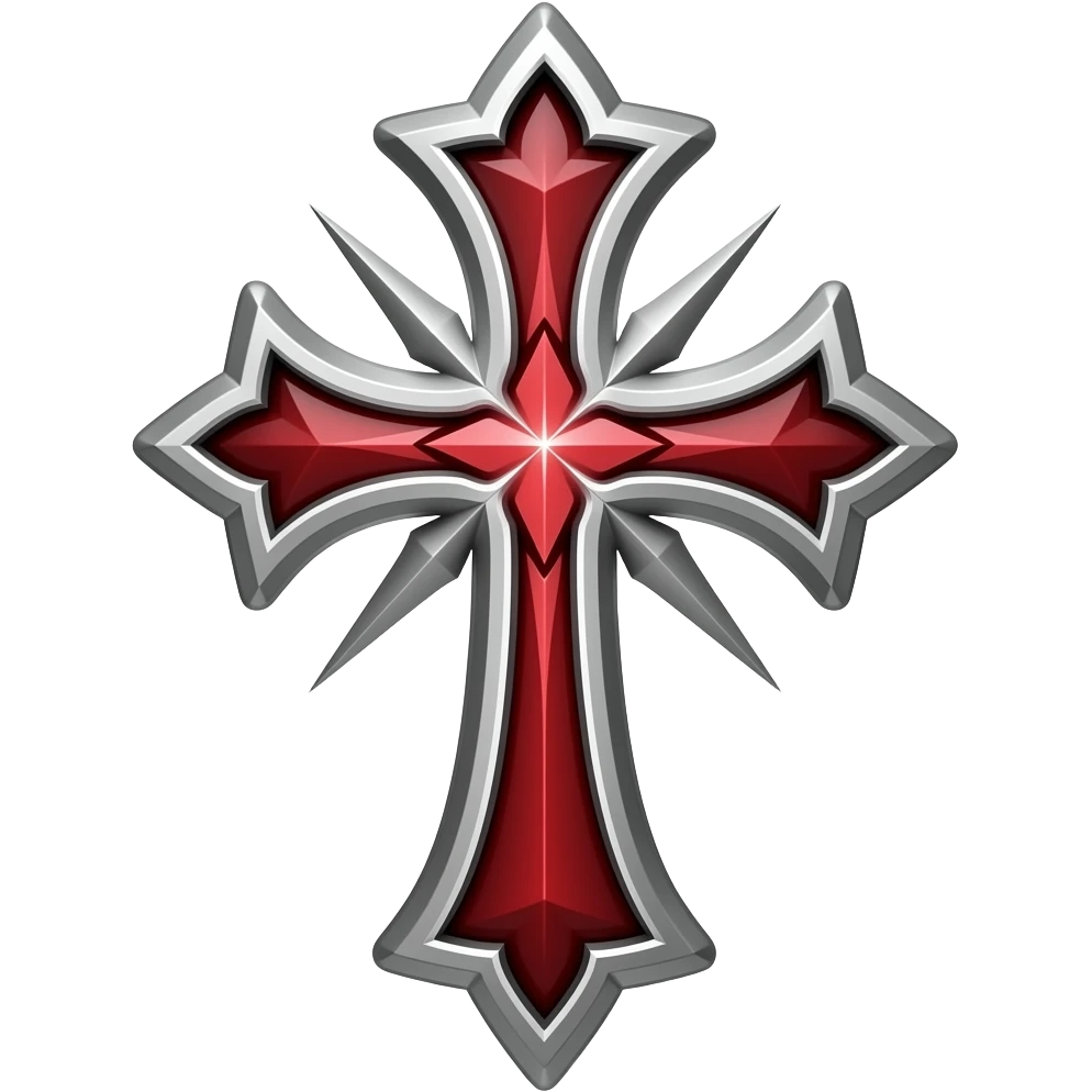 A black silver and red Gothic cross emoji