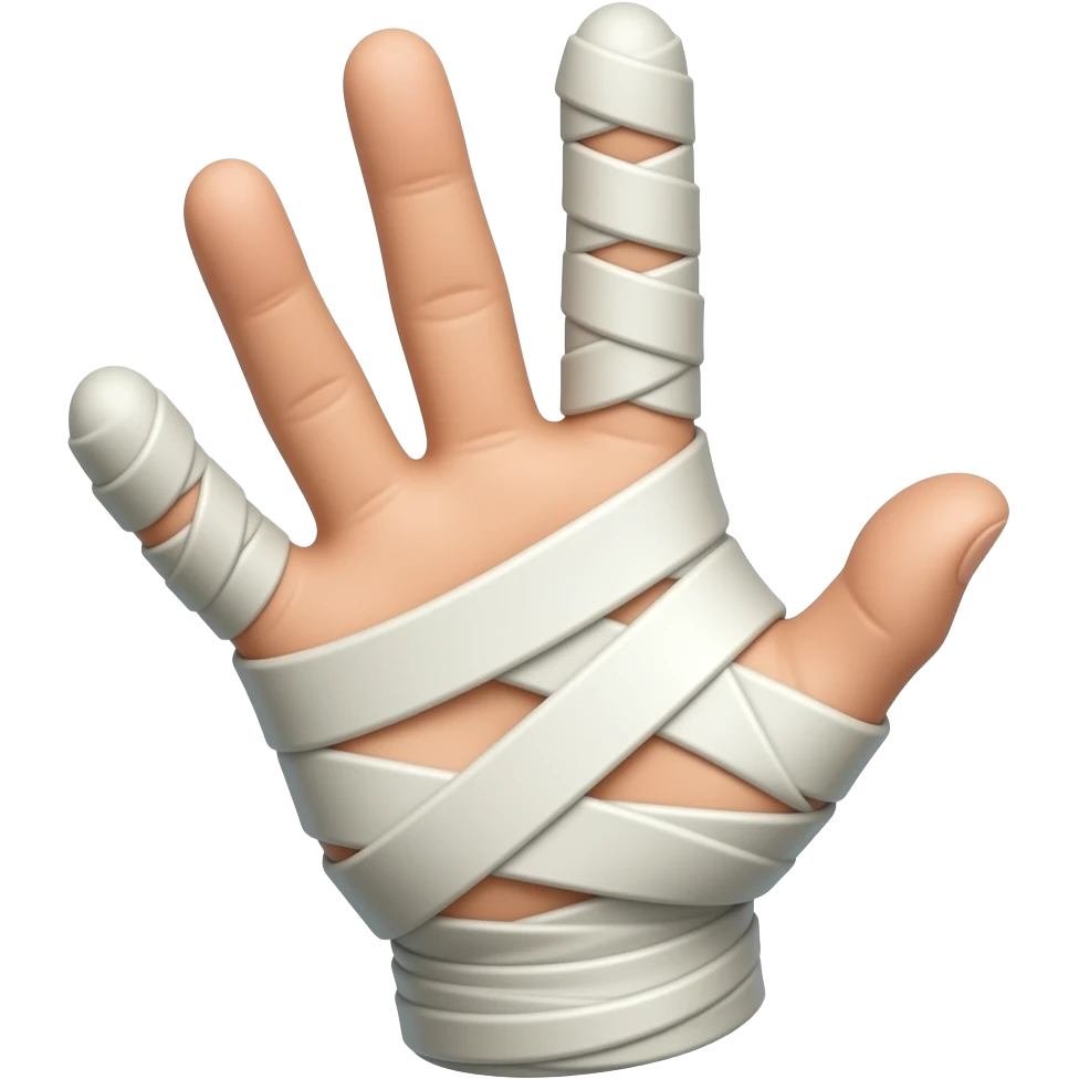 Mano con bendaje completa y con sinta en dos dedos emoji
