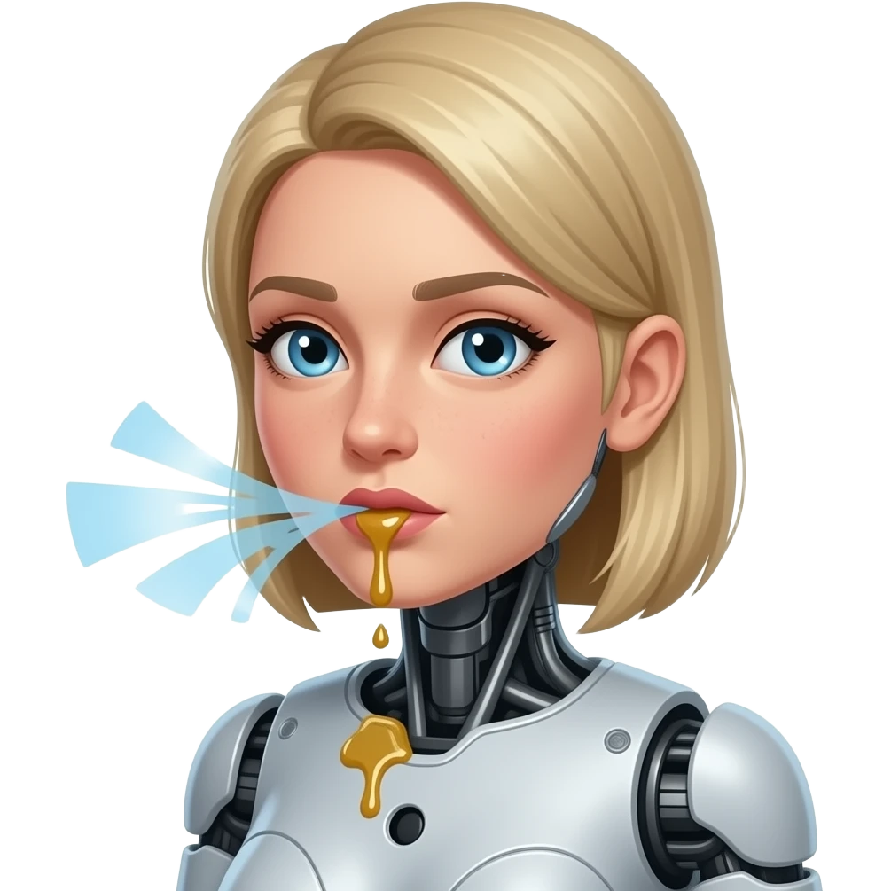 Female robot human leaking oil as a fart emoji