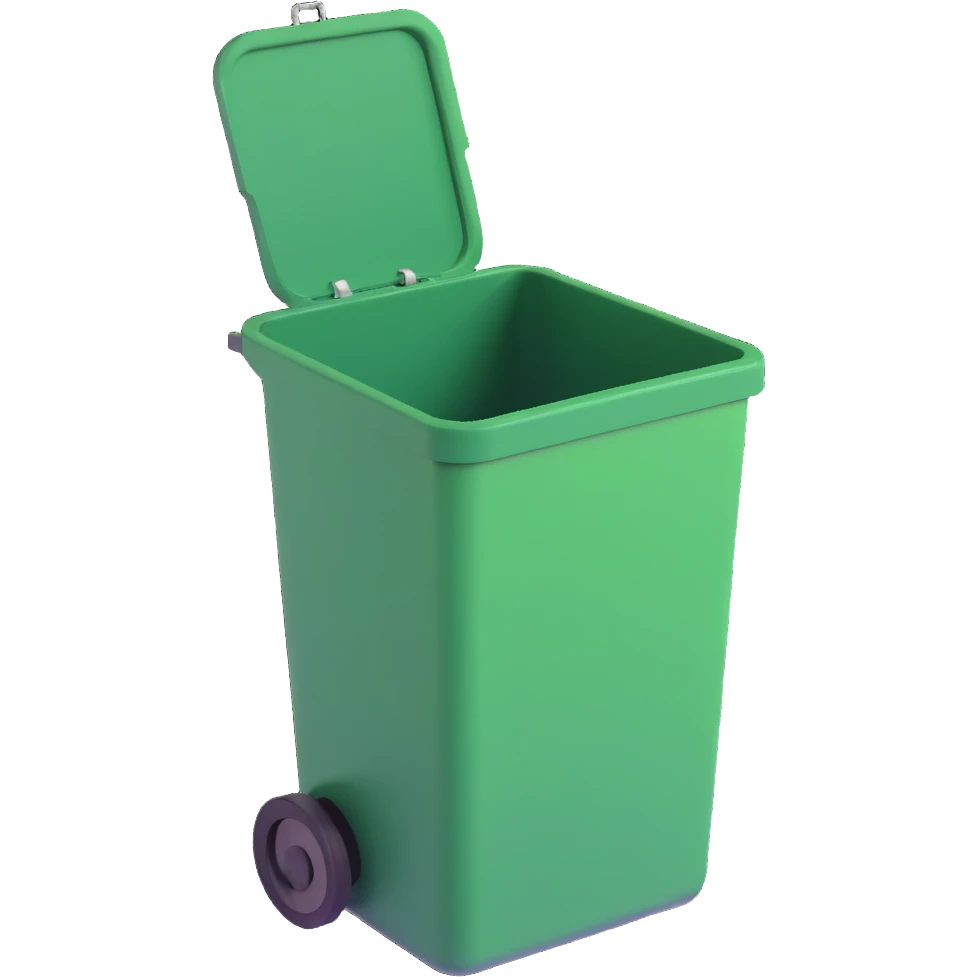 Draw a Pixar-style trash can. The view should be at an angle, as in the reference. Do not use the face, eye, and mouth. emoji