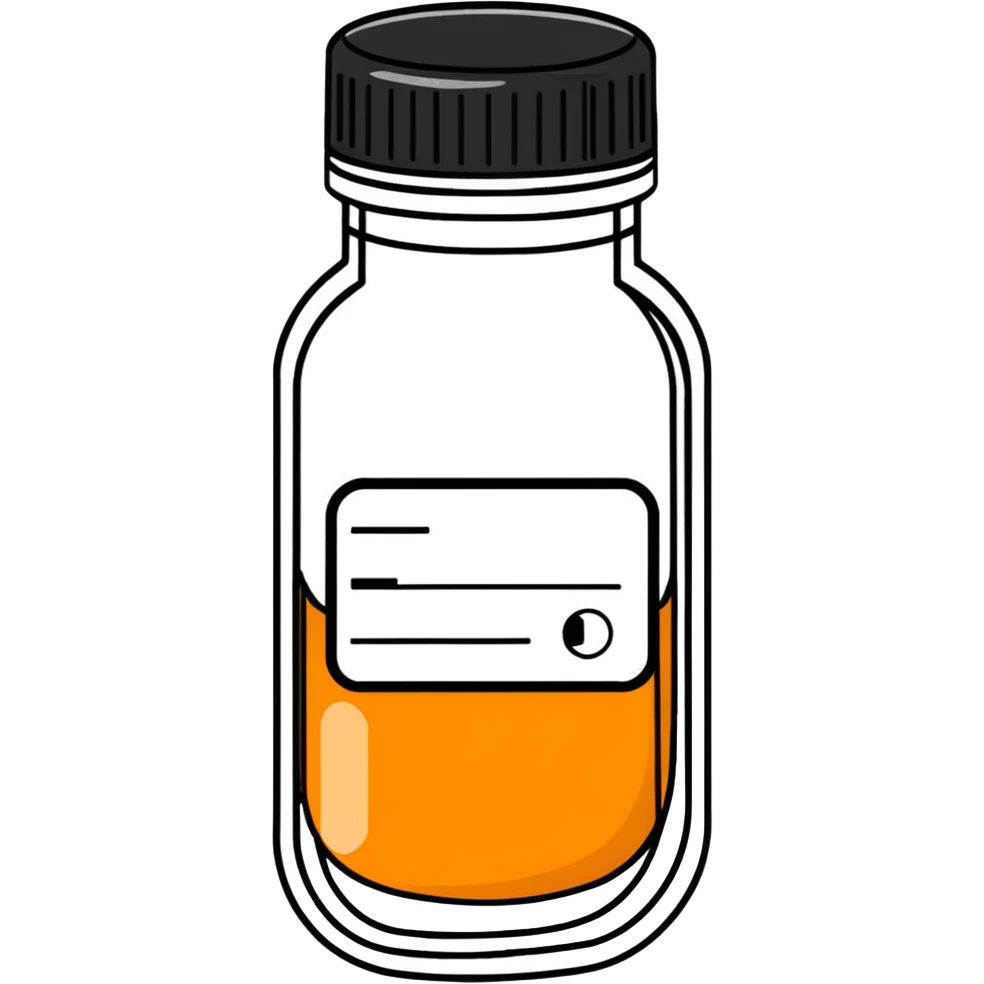 Amber pill bottle with a pharmacy label  emoji