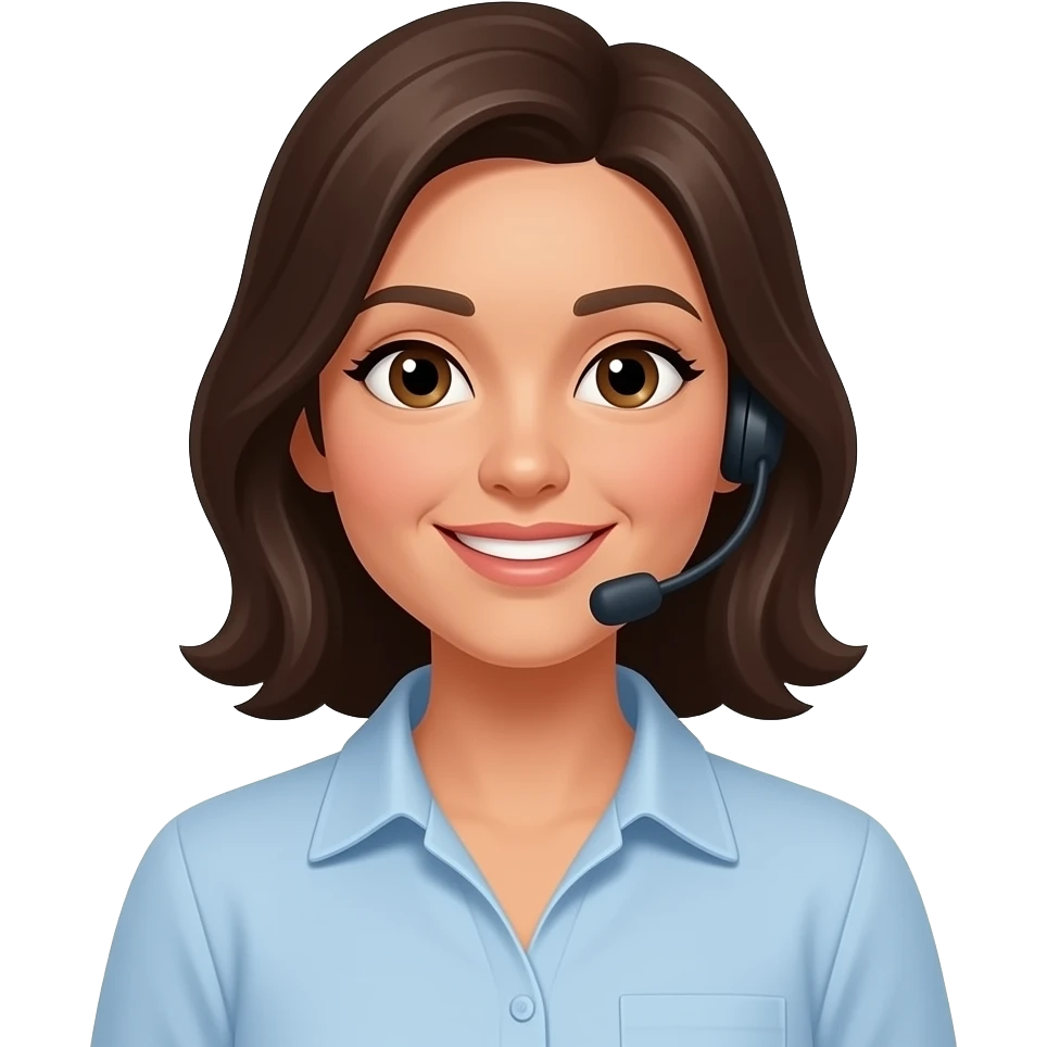 female customer service agent, friendly, 35 years old, casual, light tan, emoji