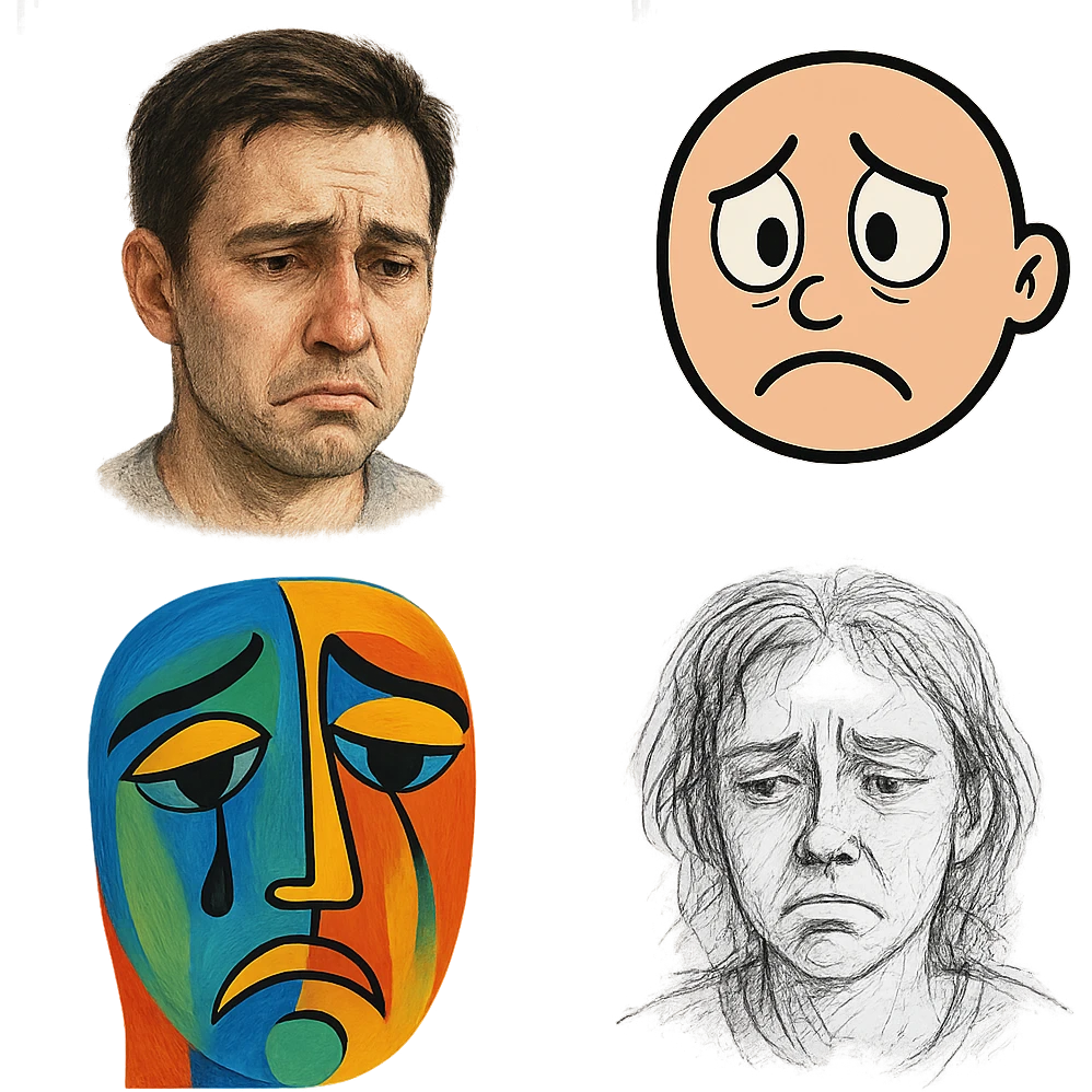 sad human face, varied style emoji