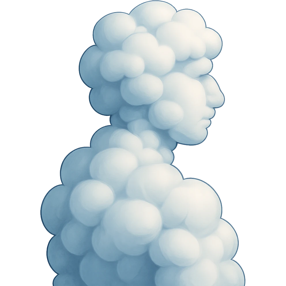 person fully made of voluminous cartoon clouds, shoulder view, looking straight emoji