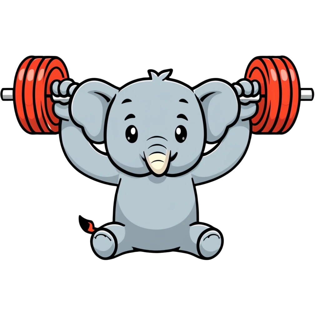 cartoonish elephant lifting a barbell emoji