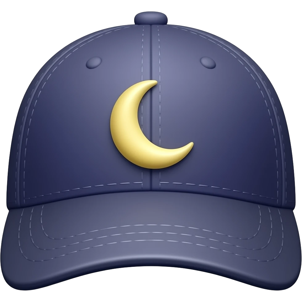 Nightcap: 3D emoji style, glossy surface, soft shadows, white background, centered, no text, nightcap hat, crescent moon near, deep purple and navy, no defined gender emoji