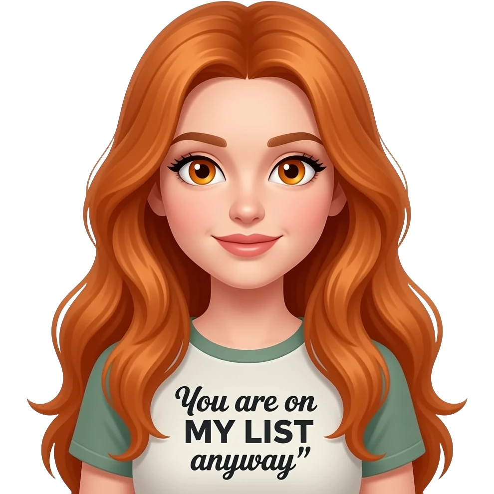 sexy girl with overlong ginger hair and ginger eyes a top with ... you are on MY LIST anyway written on it emoji