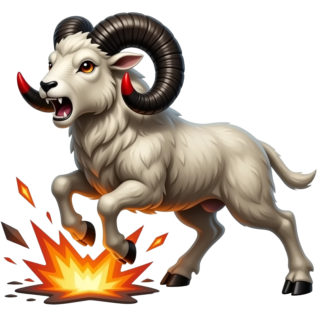 A ram-like beast with obsidian horns heated red at the tips. It charges with explosive force and can ignite the ground on impact. emoji
