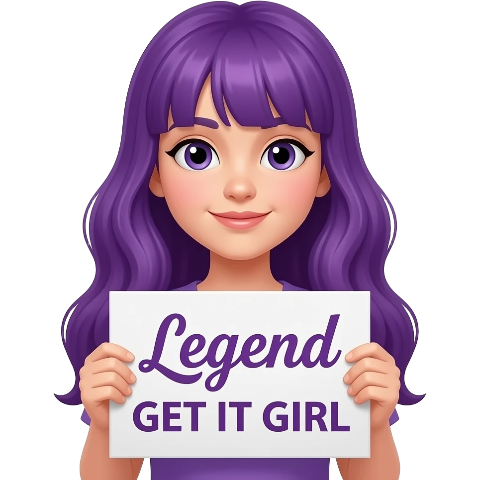 girl with long purple hair holding a Legend GET IT GIRL sign emoji