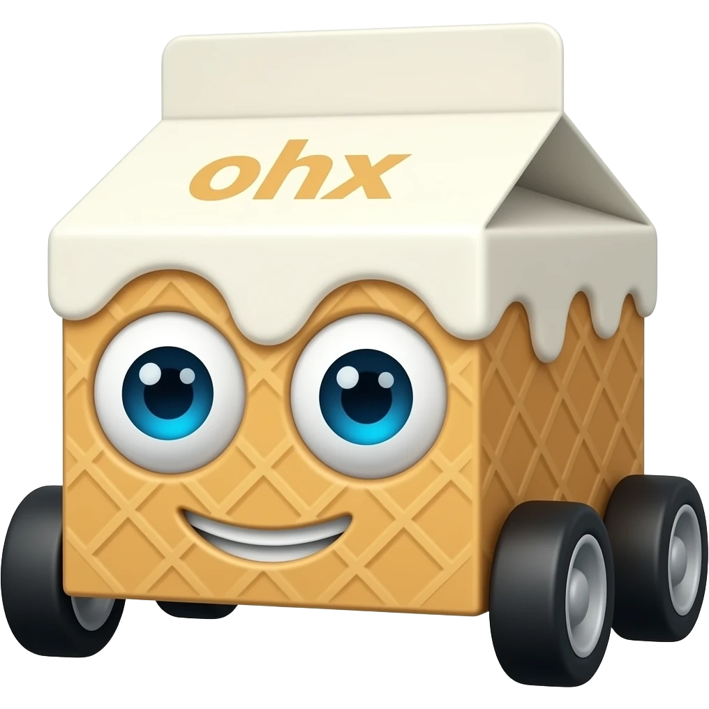 Ice cream box with medium wheels with robot eyes on the front emoji