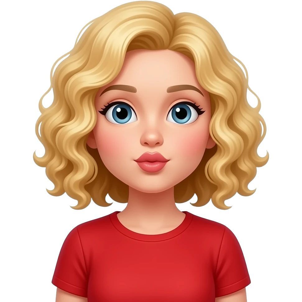 blonde curly bob blowing kisses in red shirt emoji