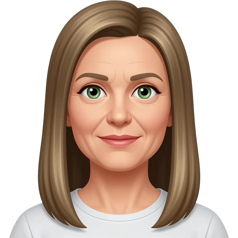 mulher cabelo longo liso loiro escuro, rosto oval,  olhos verdes, 60 anos emoji