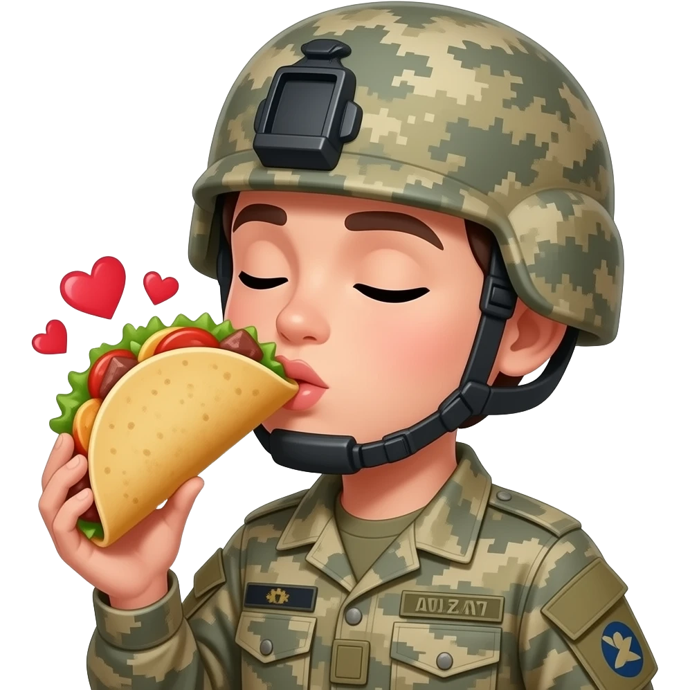 Soldier romantically kissing taco with heart eyes emoji