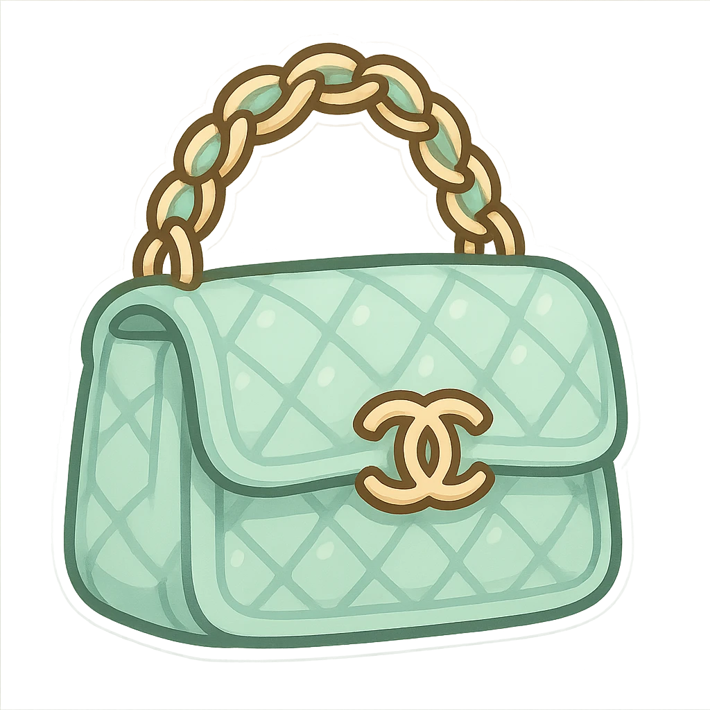 a mint green Chanel purse, cute and exaggerated emoji