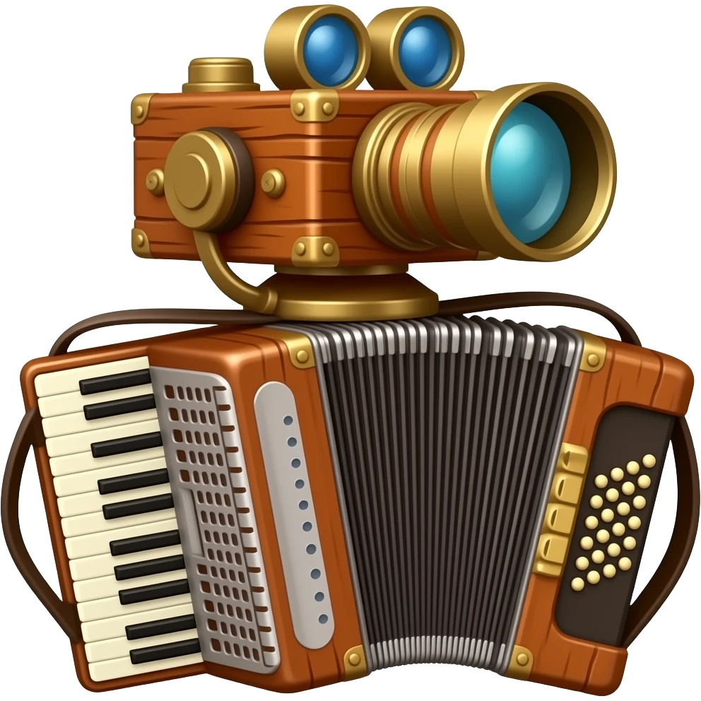 steampunk wooden eccentric camera obscura on accordion emoji