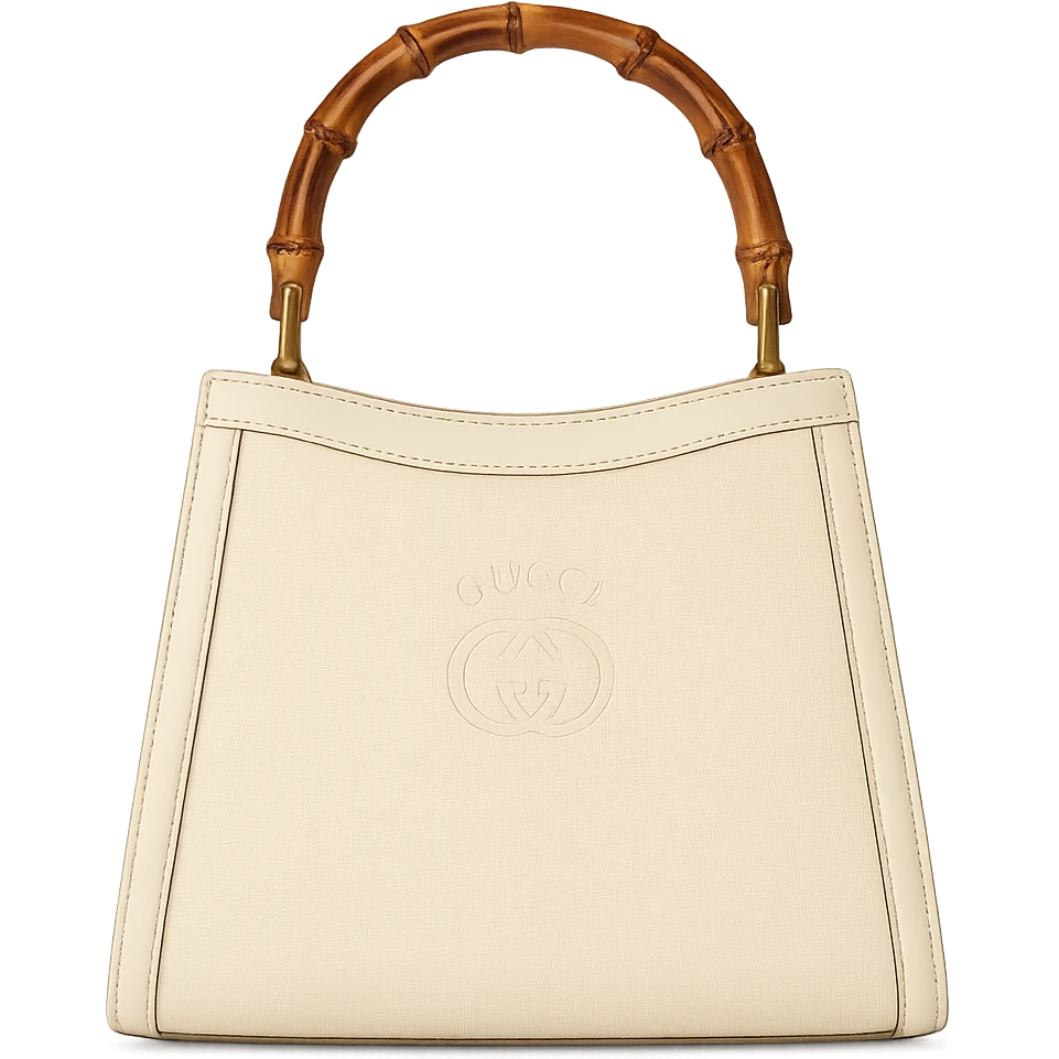 gucci bag, vintage style, cream canvas, bamboo handle, subtle logo, elegant, isolated, no background emoji