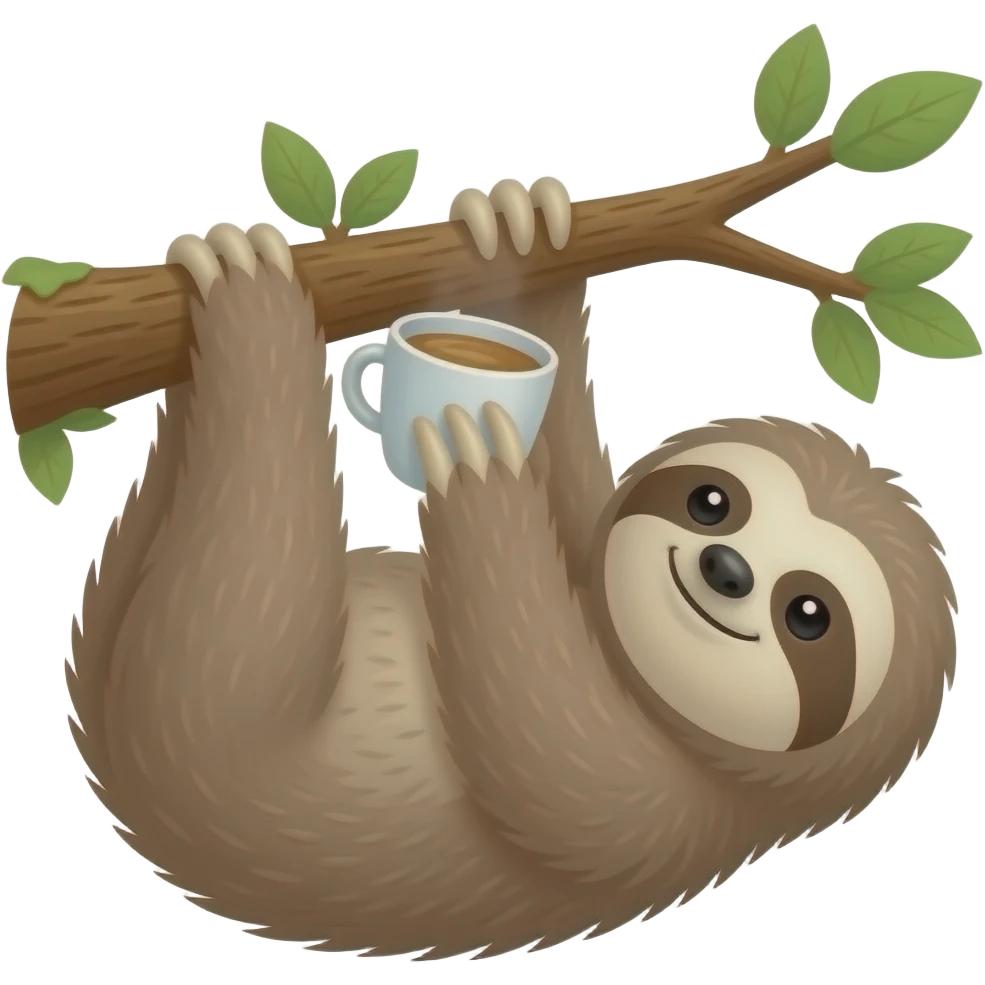 sloth tree moring coffee hanging emoji