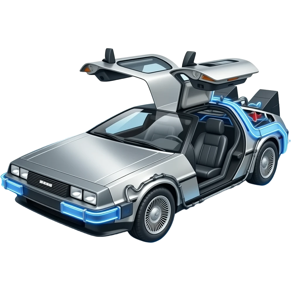 A DeLorean car surrounded by electric lightnings emoji