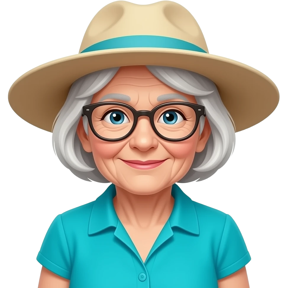 old lady with hat and classes and wear vibrant color dress emoji