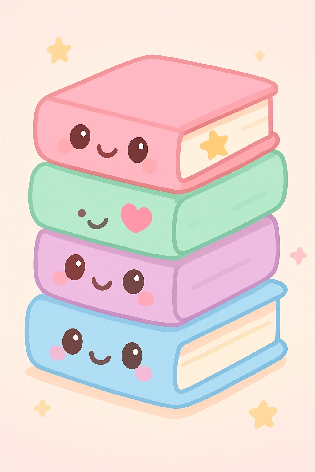 stack of colorful books, playful style, cute and vibrant emoji