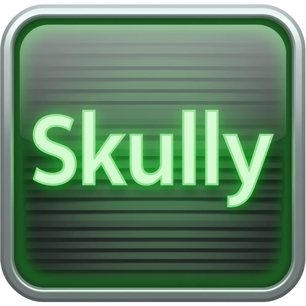 Create me a neon green sign that says Skully emoji