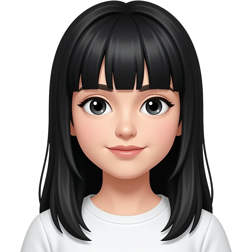 long hair black with bangs, white skin emoji