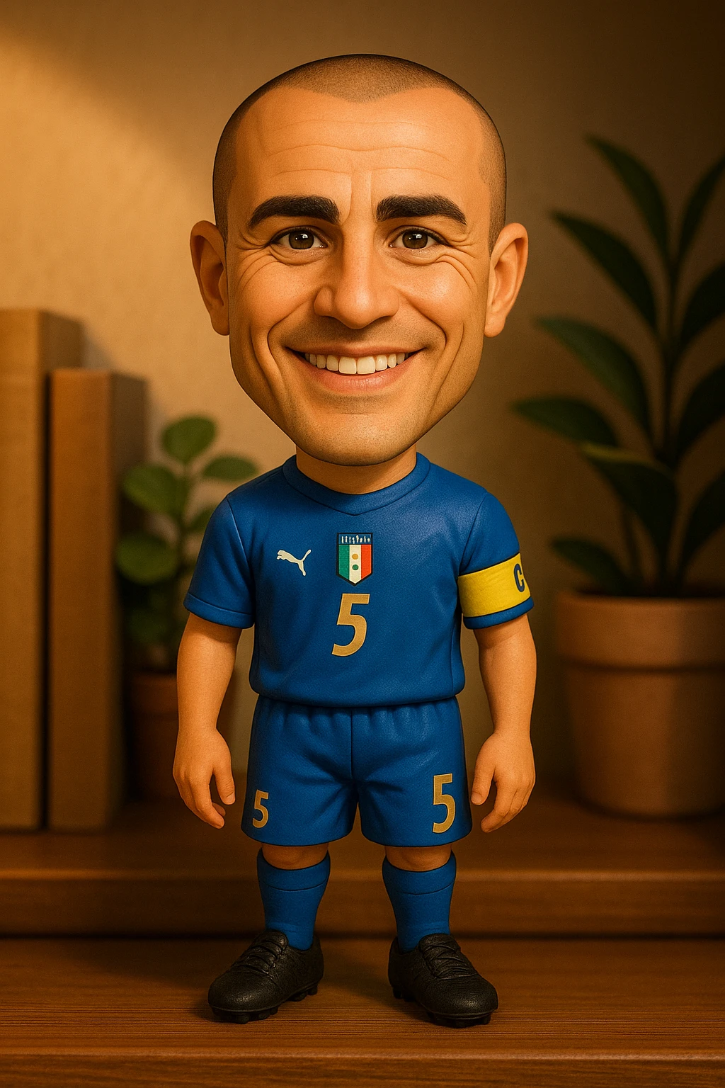 Фабио Каннаваро в форме сборной Италии 2006 смотрит на прямо на зрителя и слегка улыбается, освещение с левой верхней стороны кадра emoji
