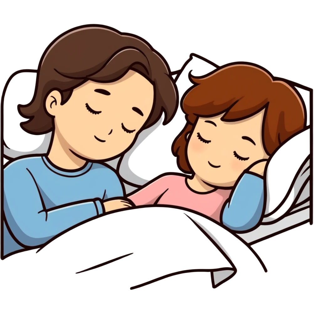 Couple man hair brown and girl hair brown sleep emoji