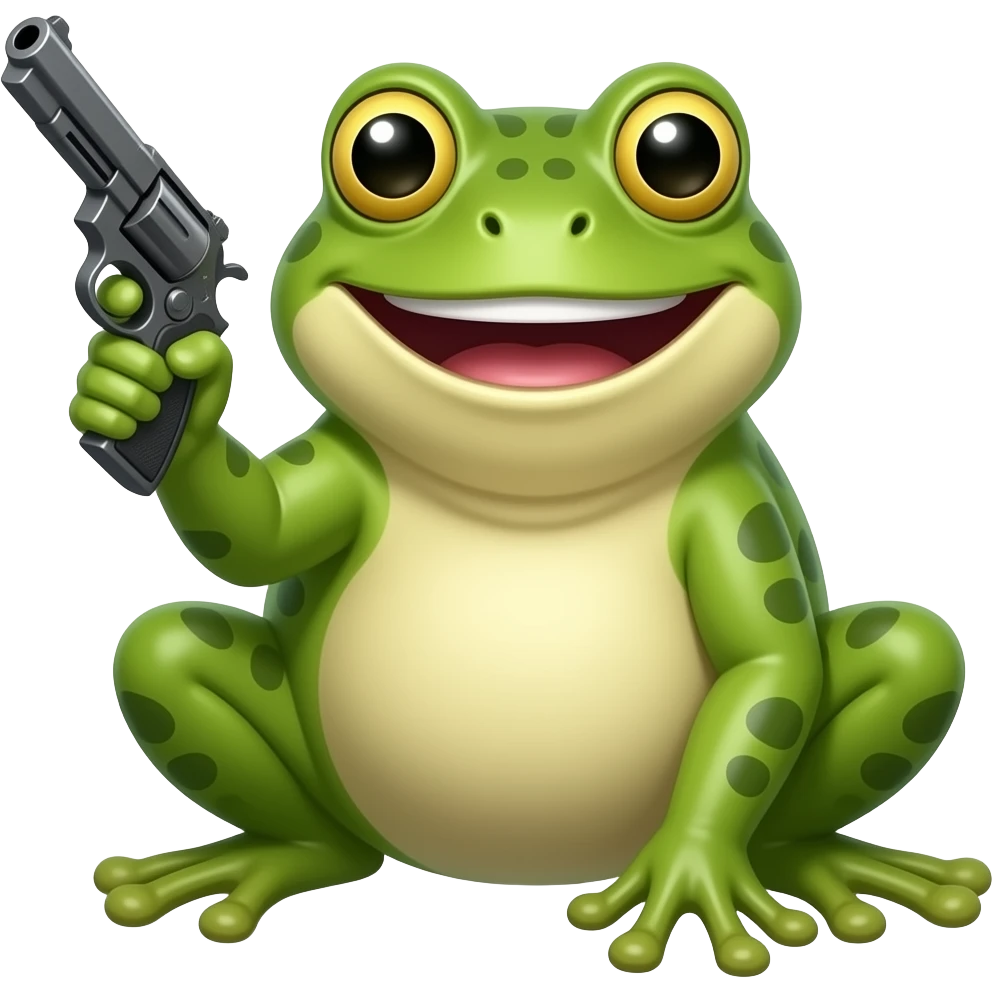 bufo frog meme with a pistol, happy expression emoji