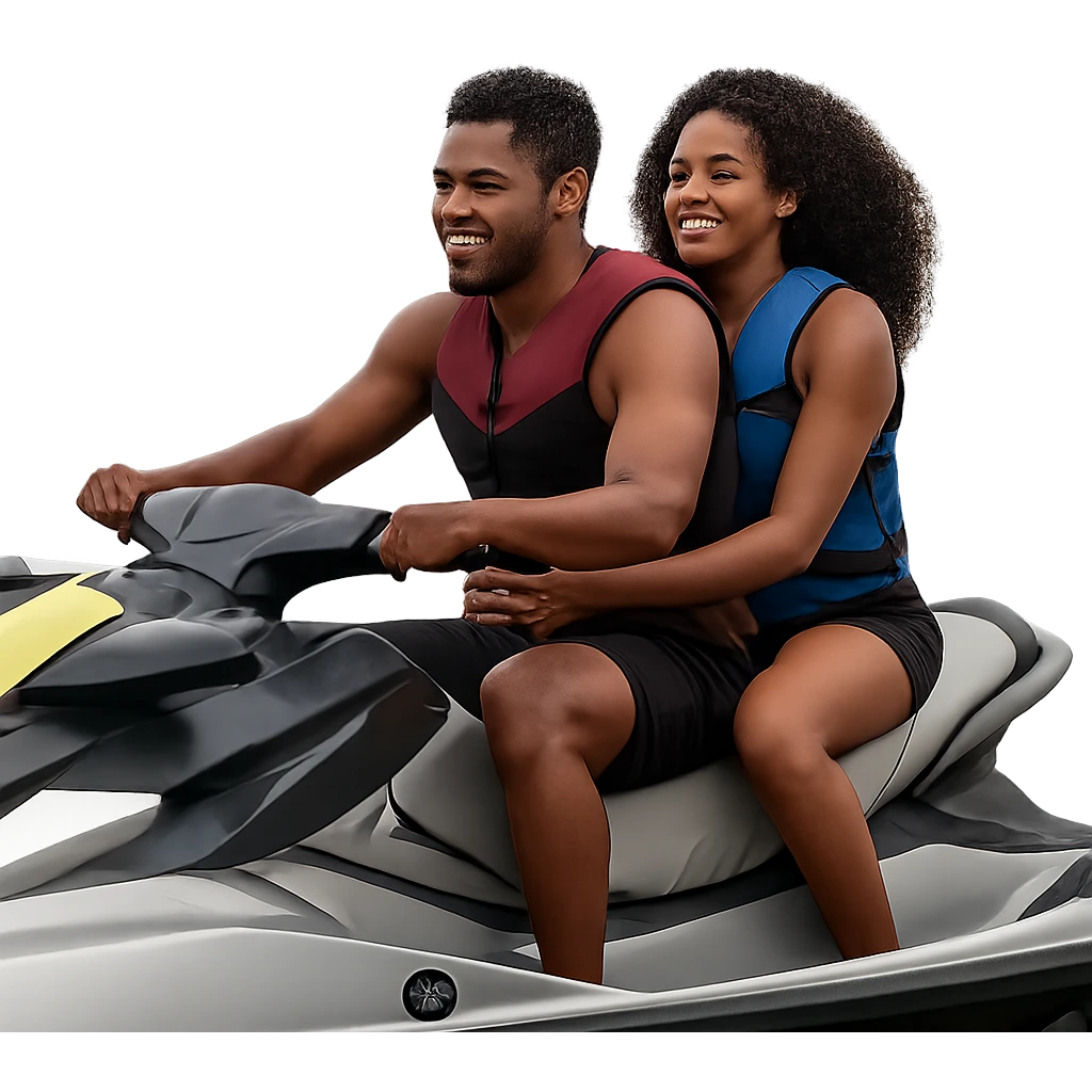 black man with a black woman on a jet ski emoji