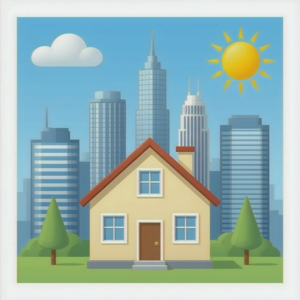 only a house and tall office buildings on a plain background emoji