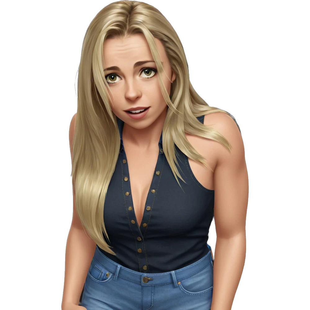 blonde girl in denim jeans emoji