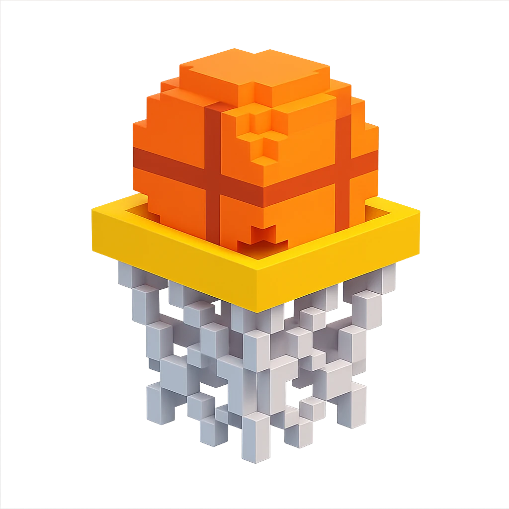 Voxel-style basketball in a net, no background, variation 8. emoji