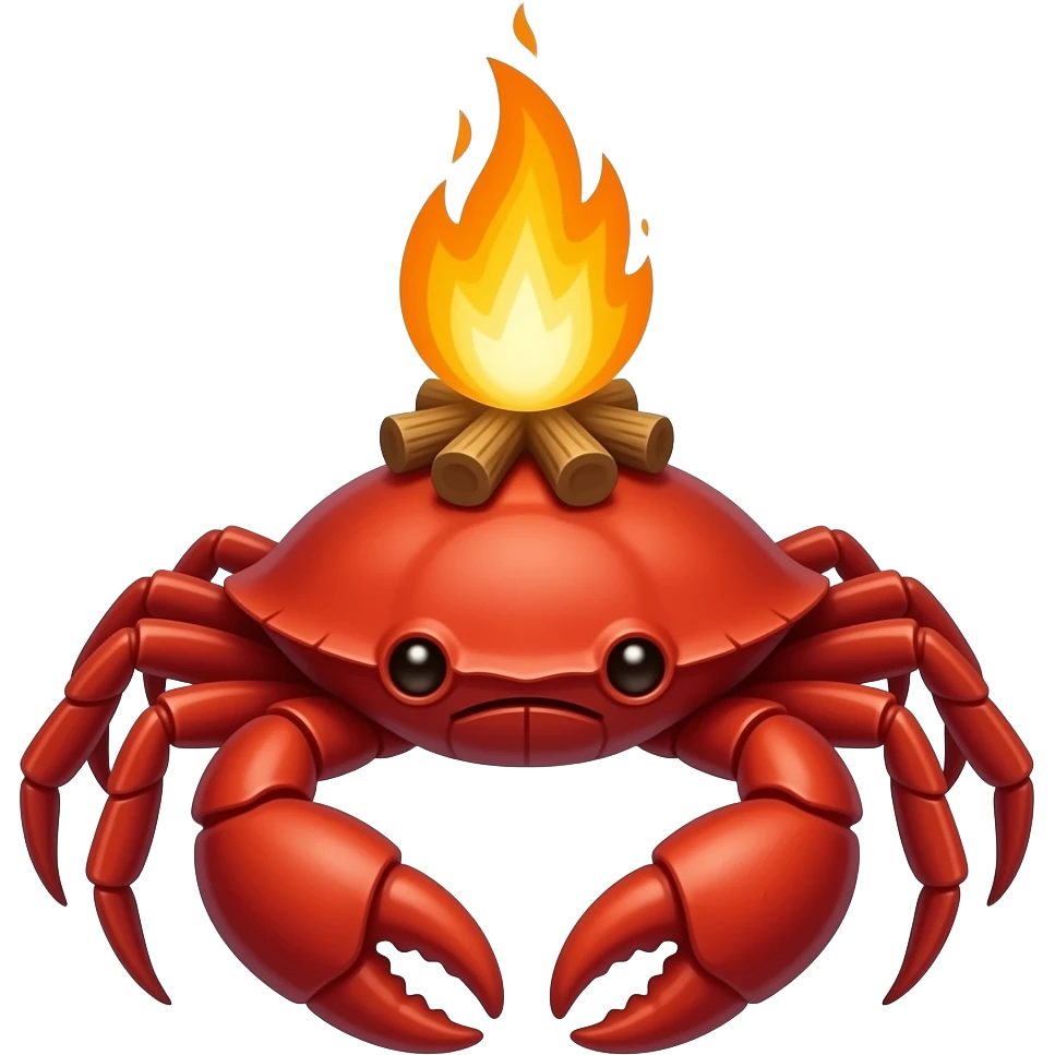 A crab with a fireplace on its back with orange eyes emoji