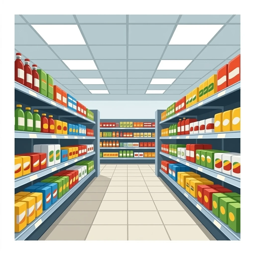 A modern supermarket with shelves stocked with goods emoji