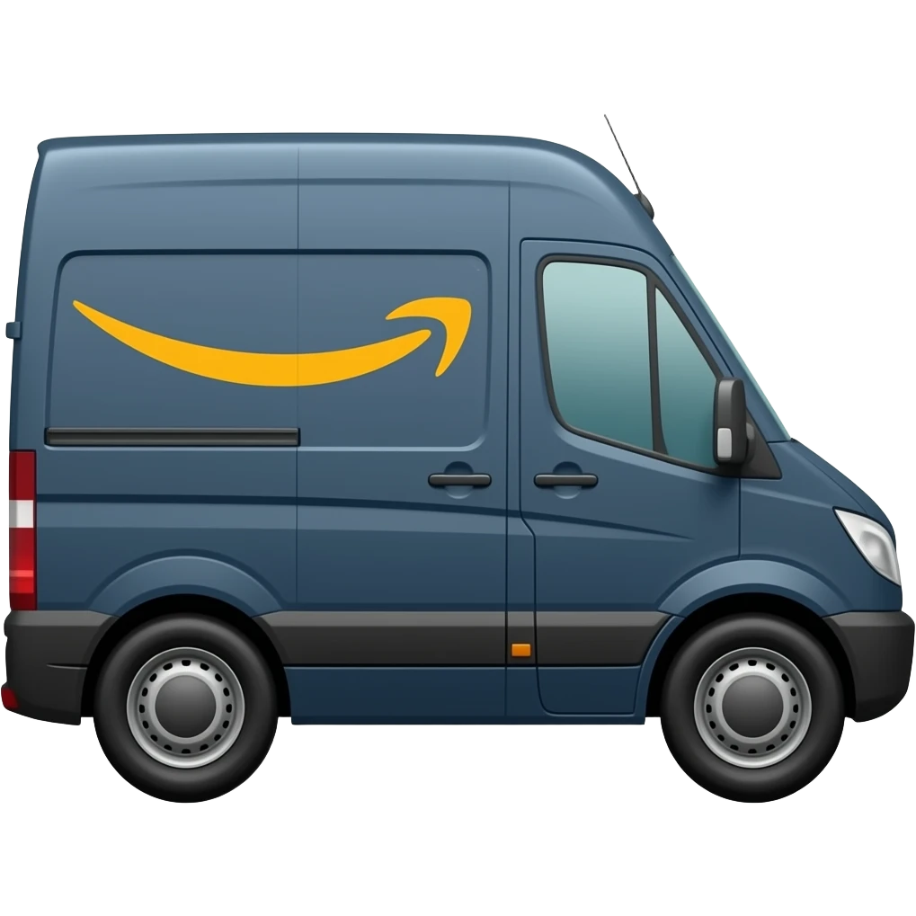 Generate Amazon Van branded in dark blue looking at the right emoji