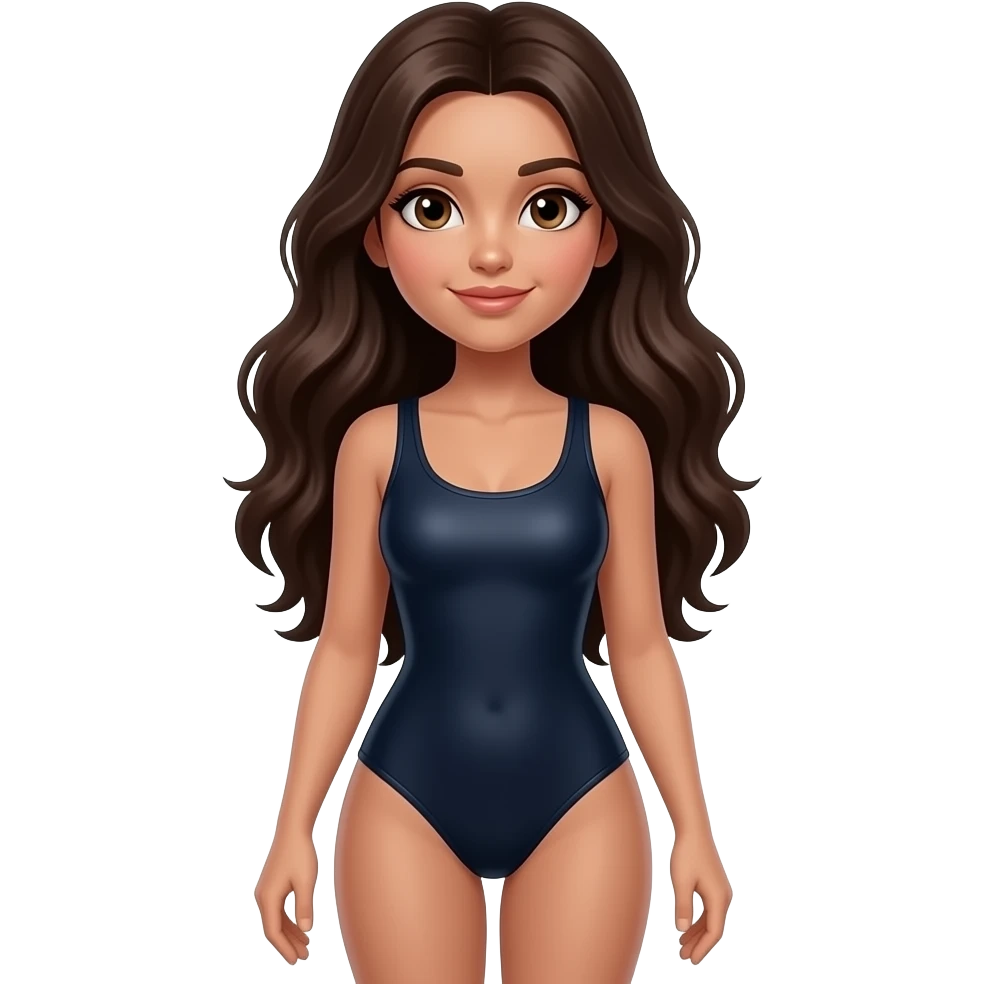 Full body female, brunette, long hair, brown eyes spandex emoji