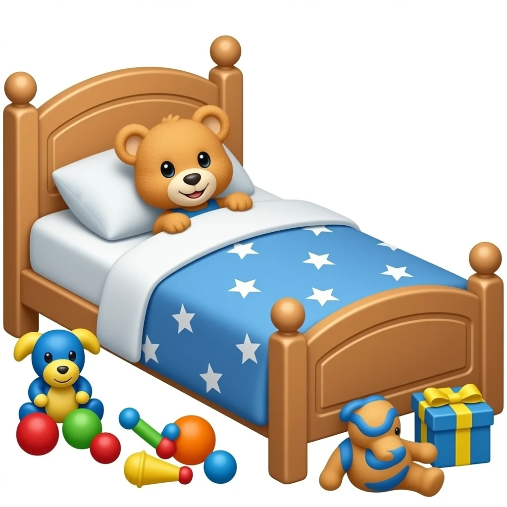 kids bed and toys white background emoji