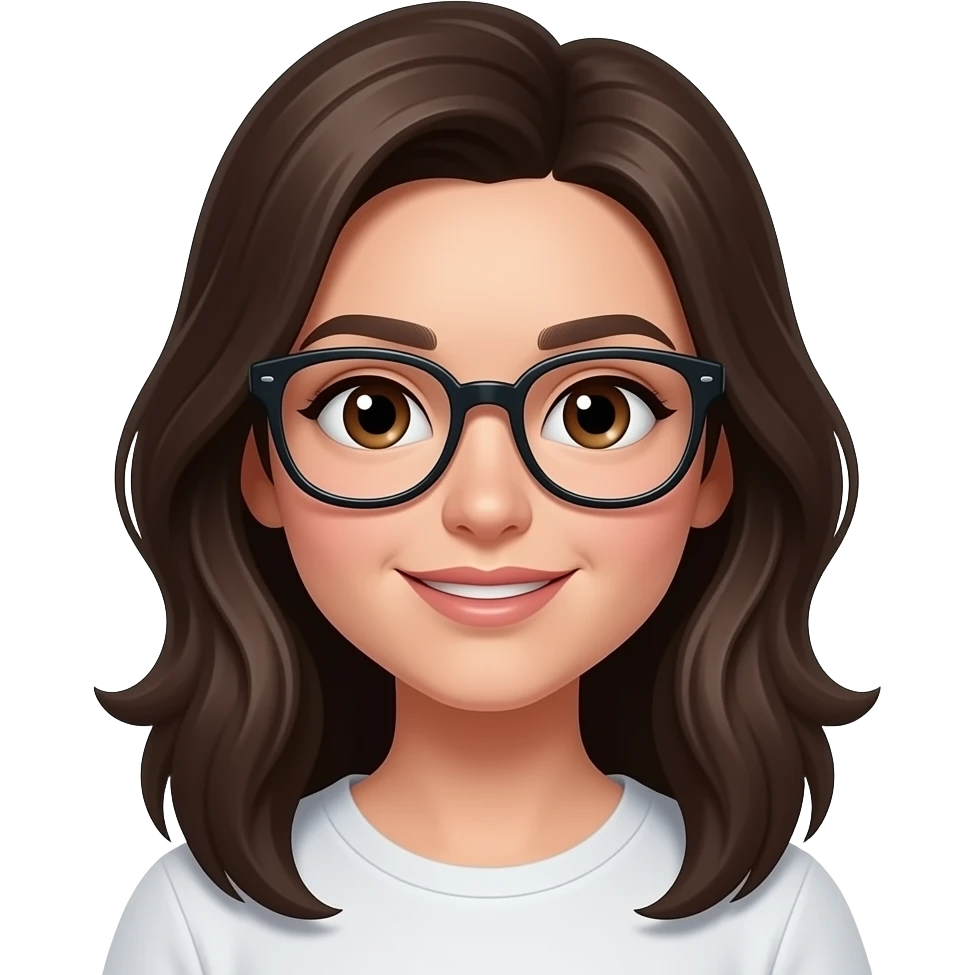 brunette wearing glasses and brown eyes taking picture emoji